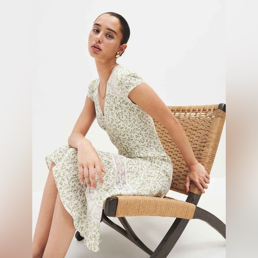 🤍 Reformation Lewa Dress – Ivy Floral | Size 6 NWOT Floral Midi Green Lace